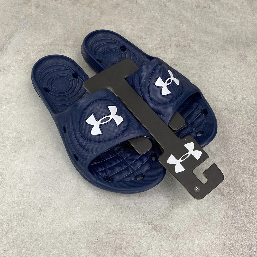 Under Armours Lockers IV Sliders Navy Blue