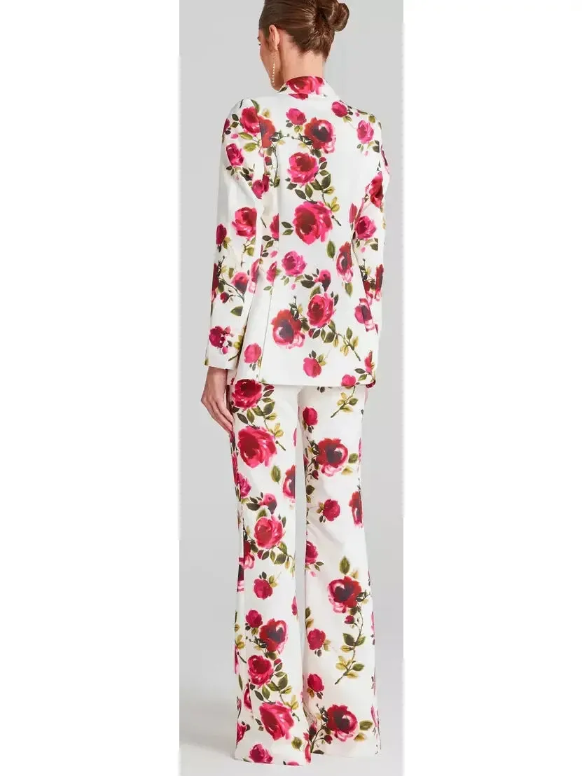 Women’s 3-Piece Watercolor Rose Print Blazer, Bra Top and Pant Suit / Set