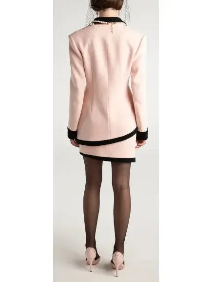 Women’s Brooke Single-Breasted Suit Jacket and Skirt Set in Pink and Black