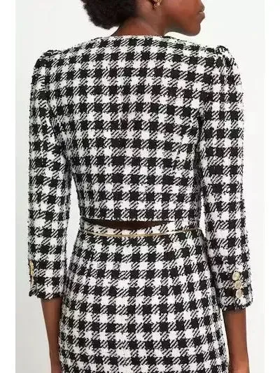 Women’s Cropped Houndstooth Tweed Jacket and Mini Skirt Set