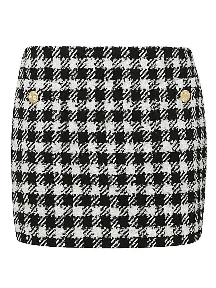 Women’s Cropped Houndstooth Tweed Jacket and Mini Skirt Set