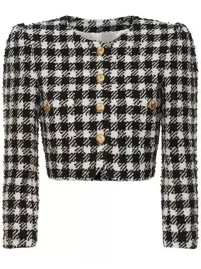 Women’s Cropped Houndstooth Tweed Jacket and Mini Skirt Set