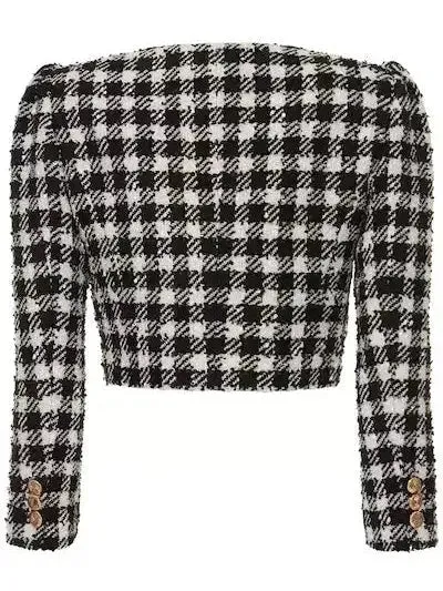 Women’s Cropped Houndstooth Tweed Jacket and Mini Skirt Set