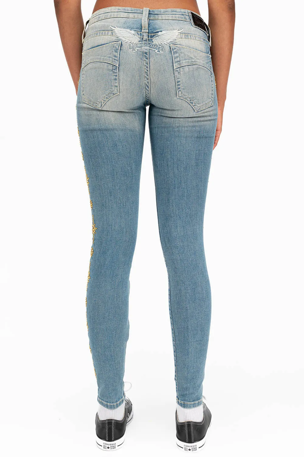 WOMENS SKINNY JEANS IN MAORIE LIGHT WITH CRYSTALS