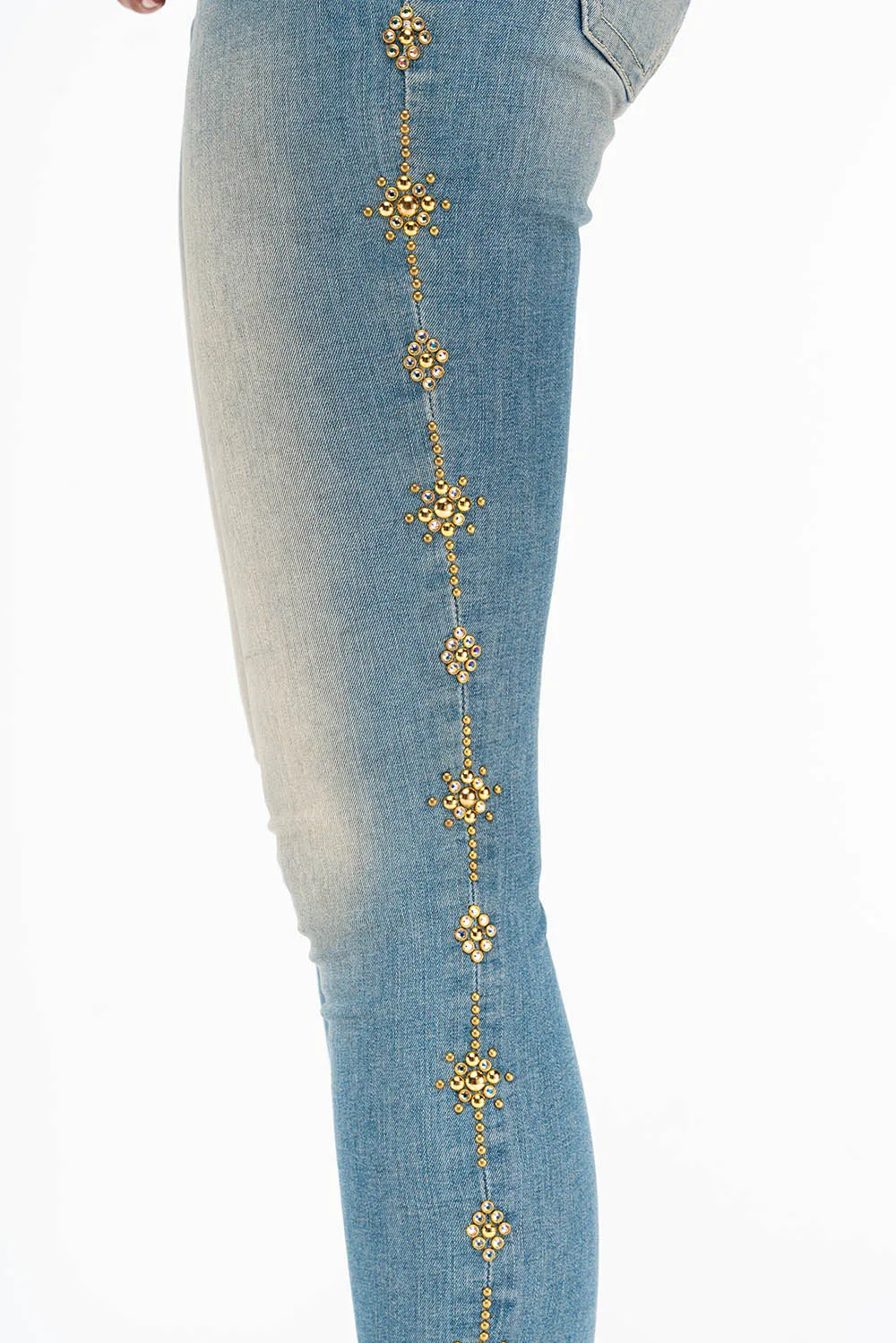 WOMENS SKINNY JEANS IN MAORIE LIGHT WITH CRYSTALS